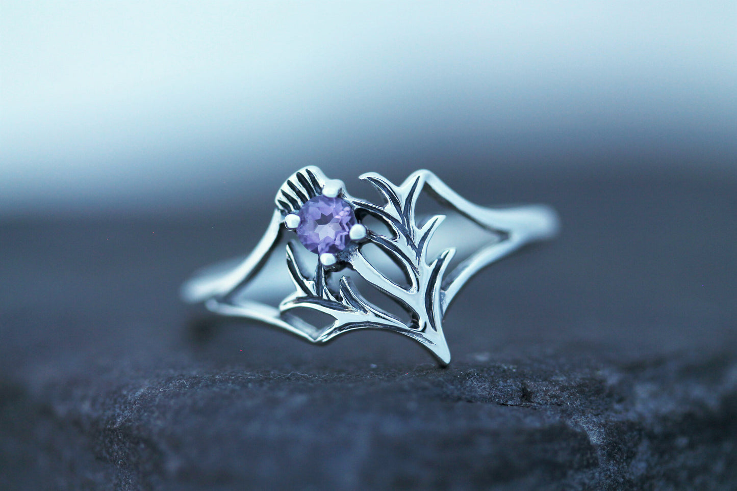 Scottish Thistle Ring Cut Amethyst - Spiky Leaf (Small)