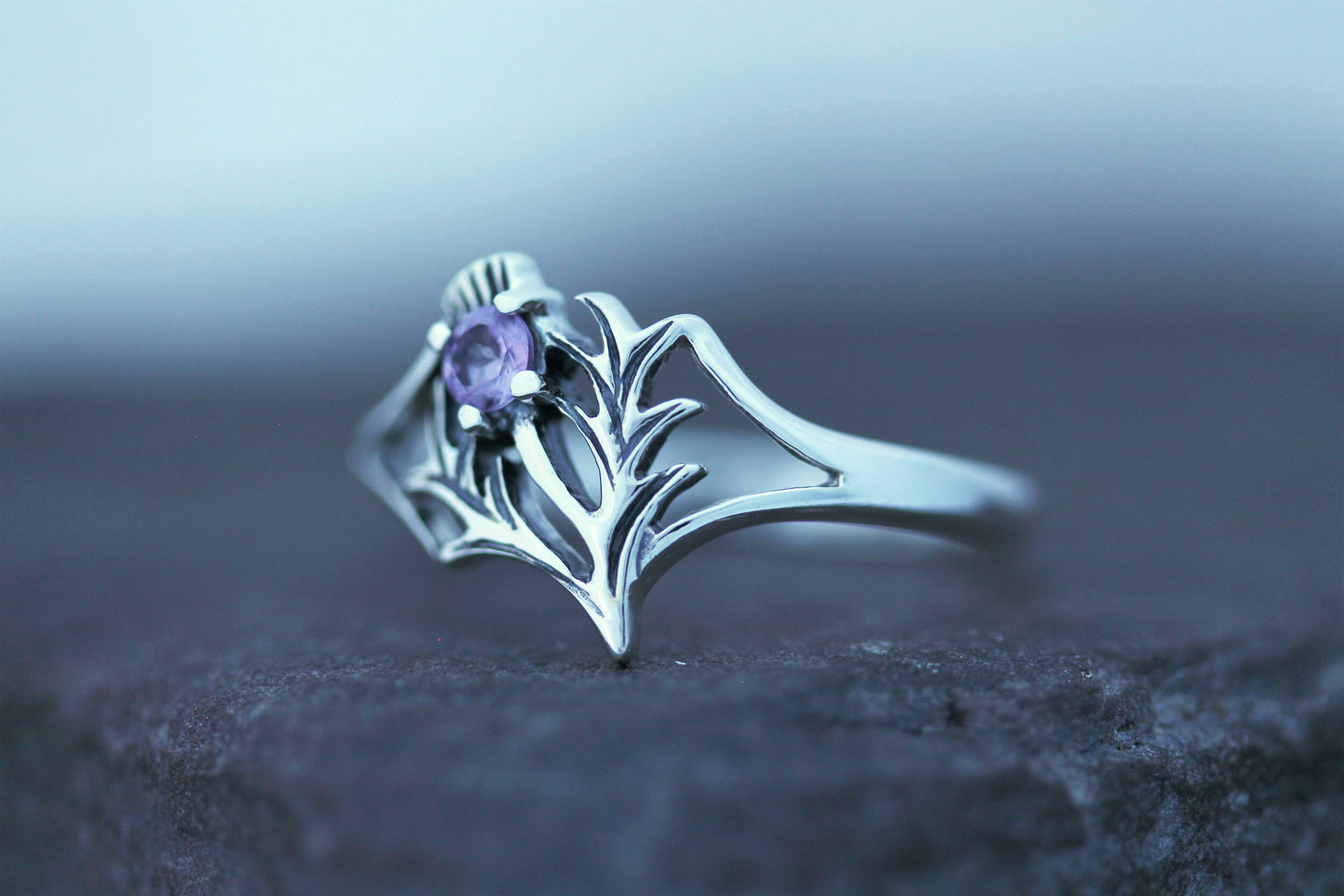 Scottish Thistle Ring Cut Amethyst - Spiky Leaf (Small)