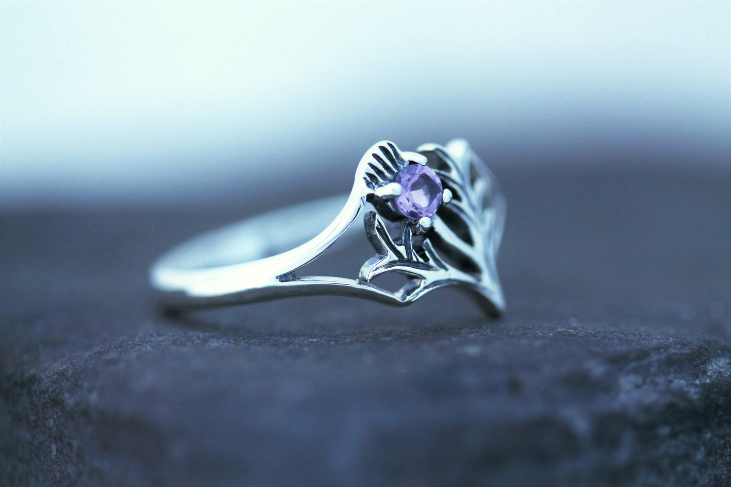Scottish Thistle Ring Cut Amethyst - Spiky Leaf (Small)