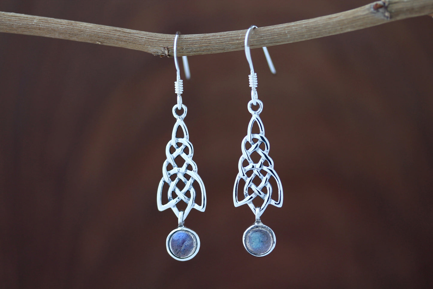 Celtic Knot Earrings - Celtic Cascade with Labradorite Drop