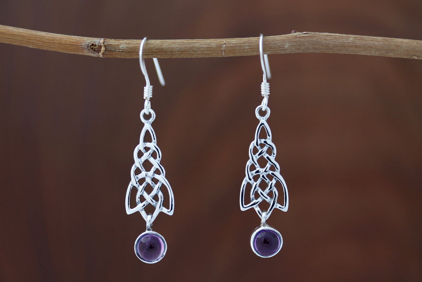 Celtic Knot Earrings - Celtic Cascade with Amethyst Drop