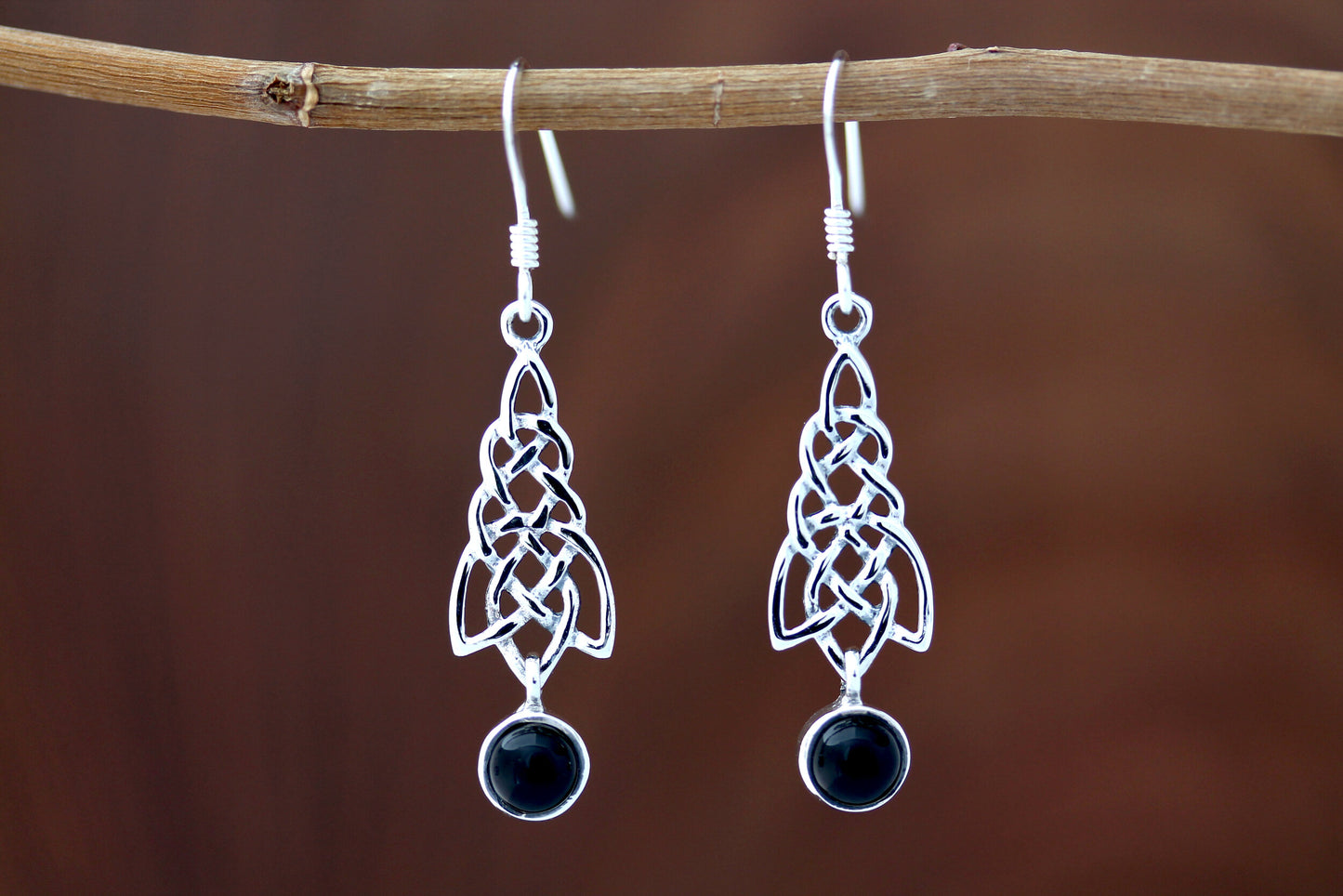 Celtic Knot Earrings - Celtic Cascade with Black Onyx Drop