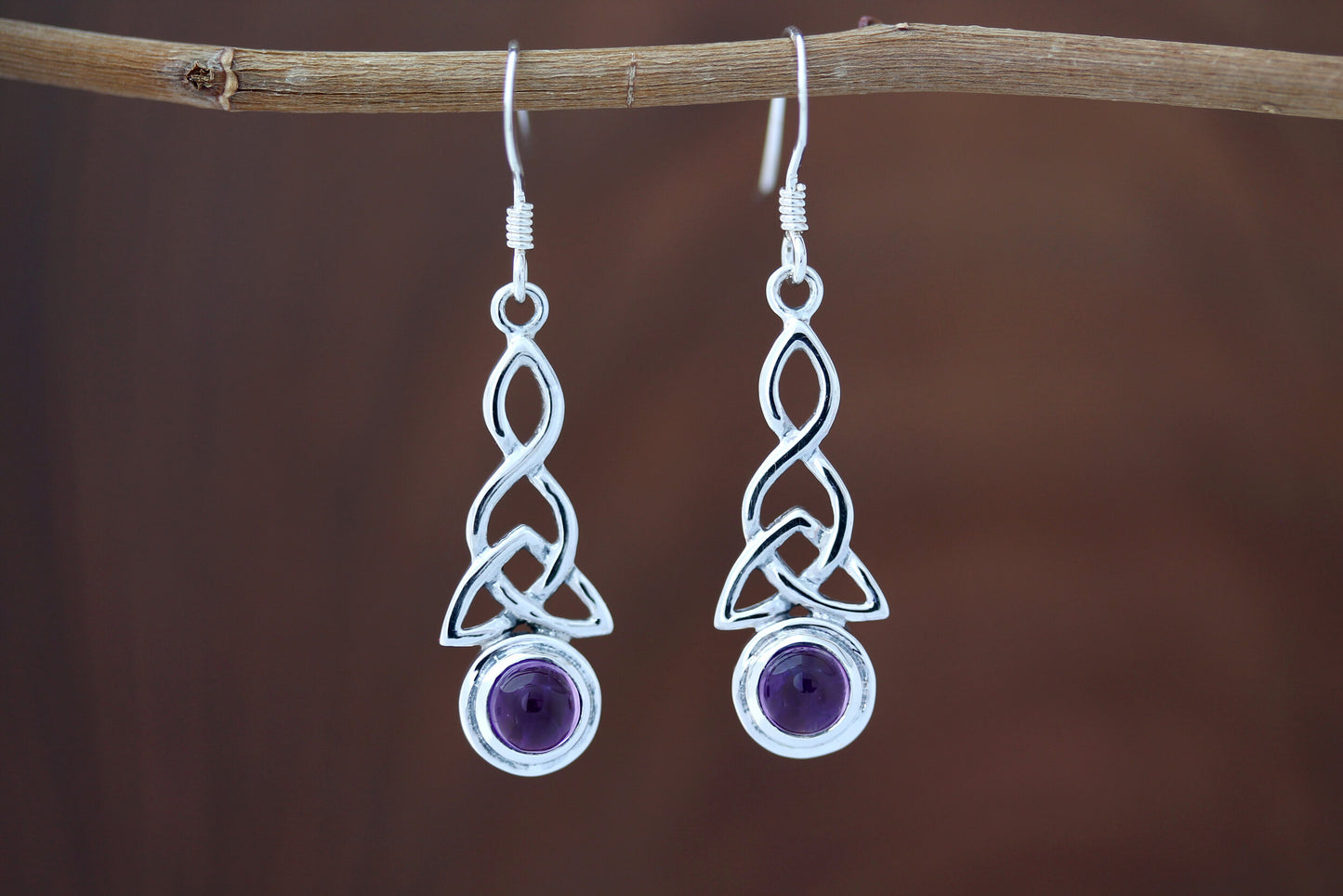 Triquetra Earrings - Looped Triquetra with Amethyst