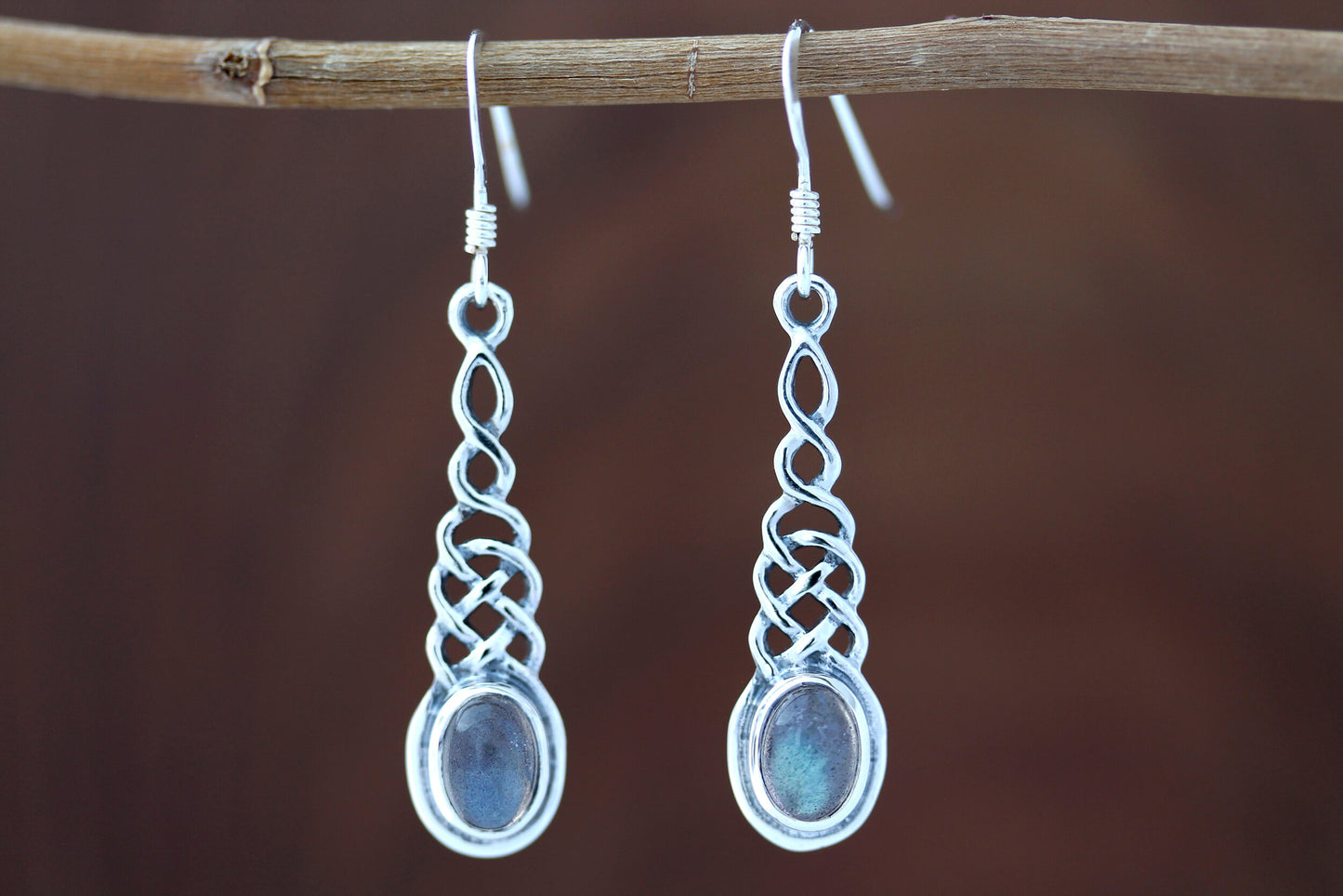 Celtic Knot Earrings - Elongated Twist with Labradorite