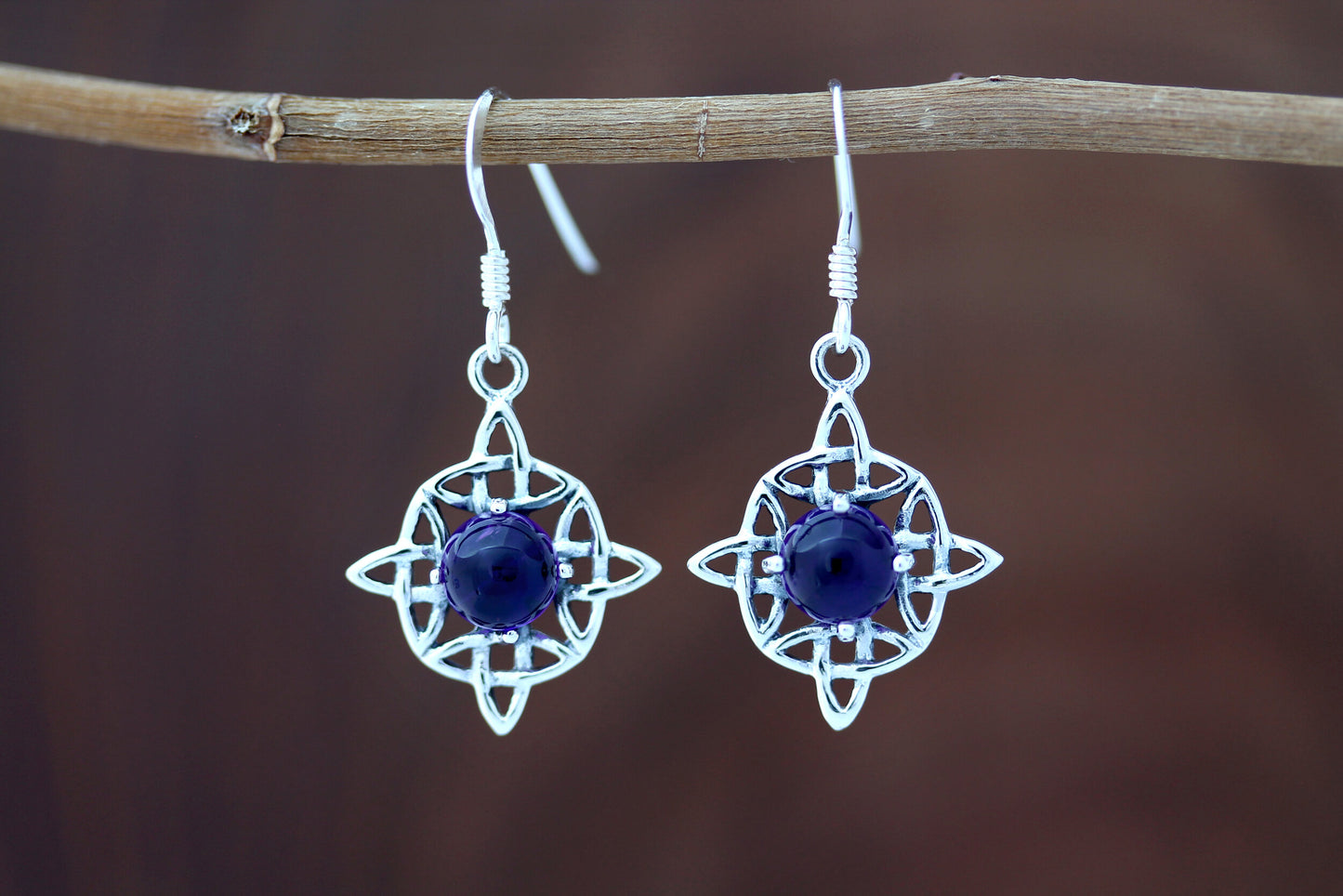 Celtic Knot Earrings - Dara Knot with Amethyst