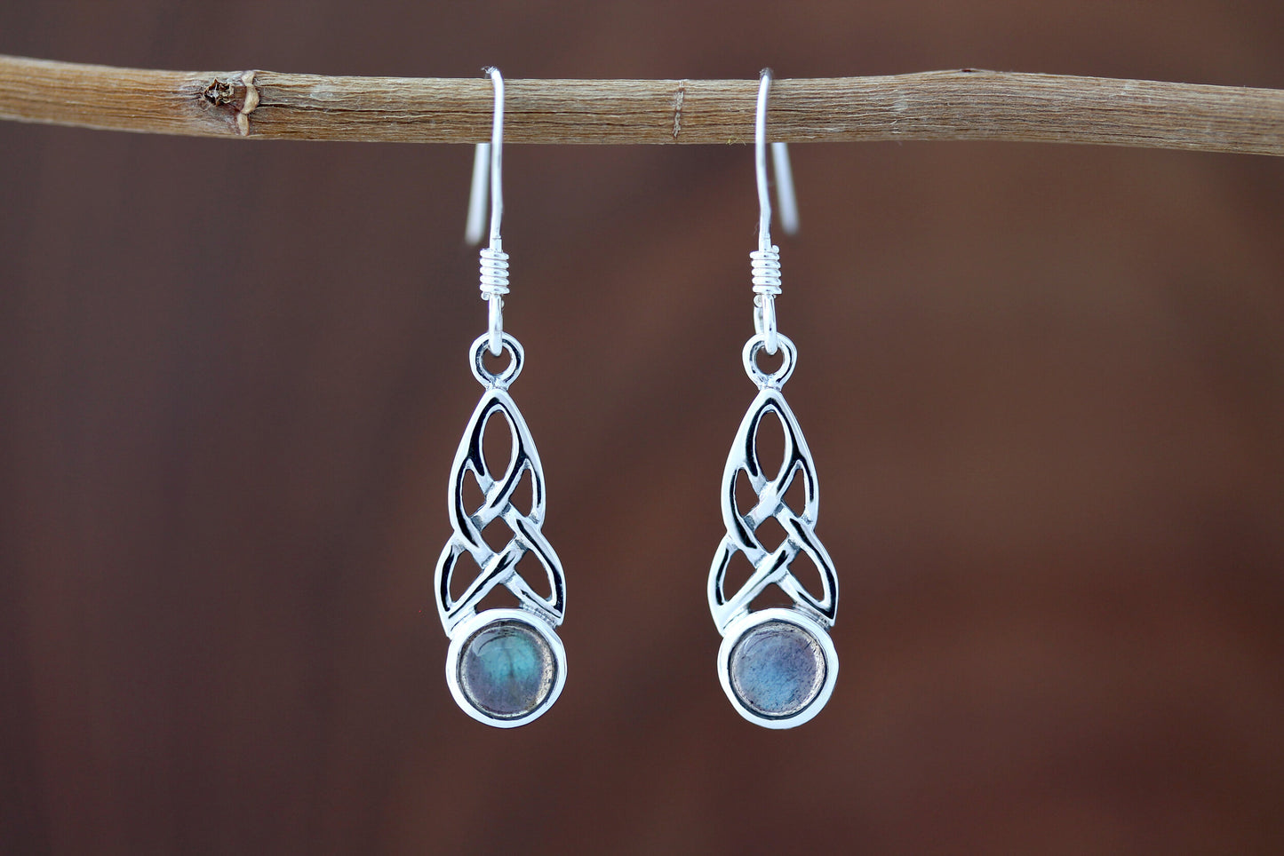 Celtic Knot Earrings - Mother-Daughter Knot with Labradorite