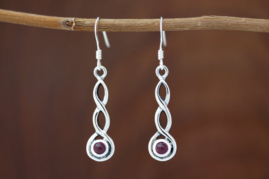Celtic Knot Earrings - Simple Loop with Red Garnet