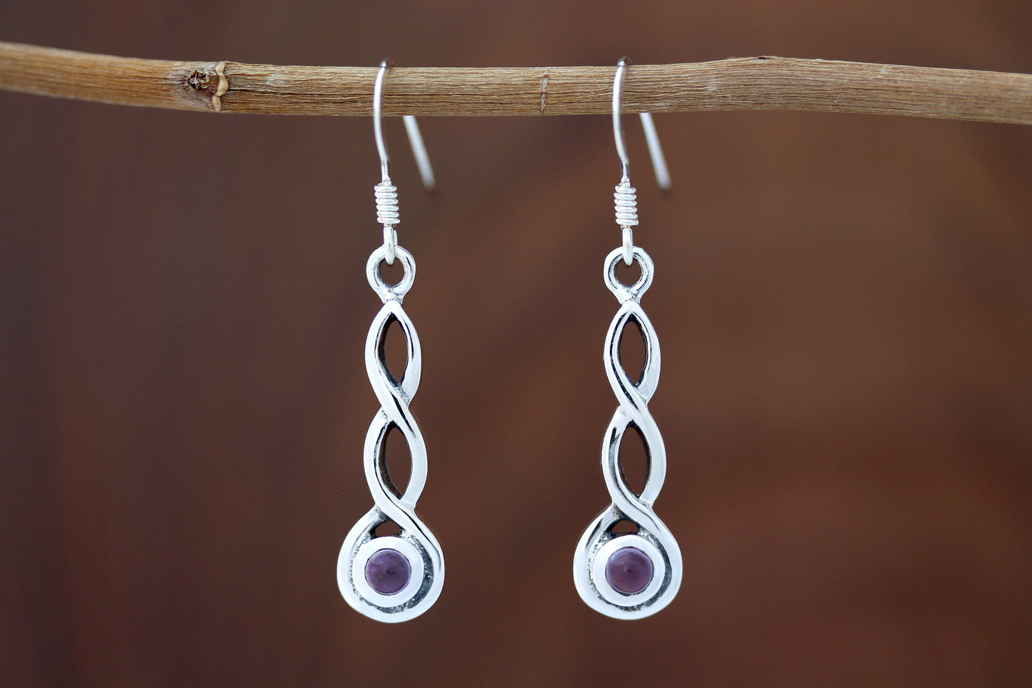 Celtic Knot Earrings - Simple Loop with Amethyst