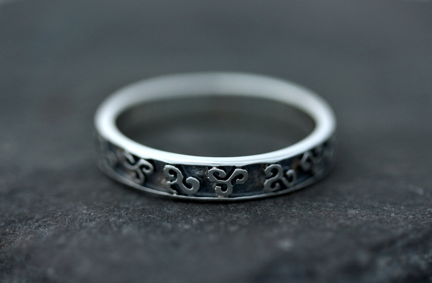 Triskele Ring - Vintage Band with Stamped Triskele (Thin)