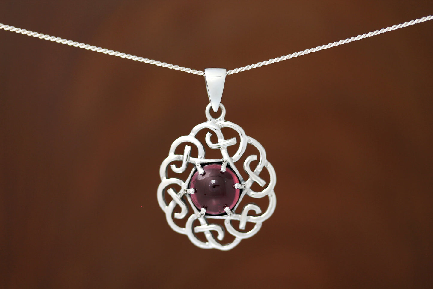 Celtic Stone Pendant - Six Knot with Red Garnet