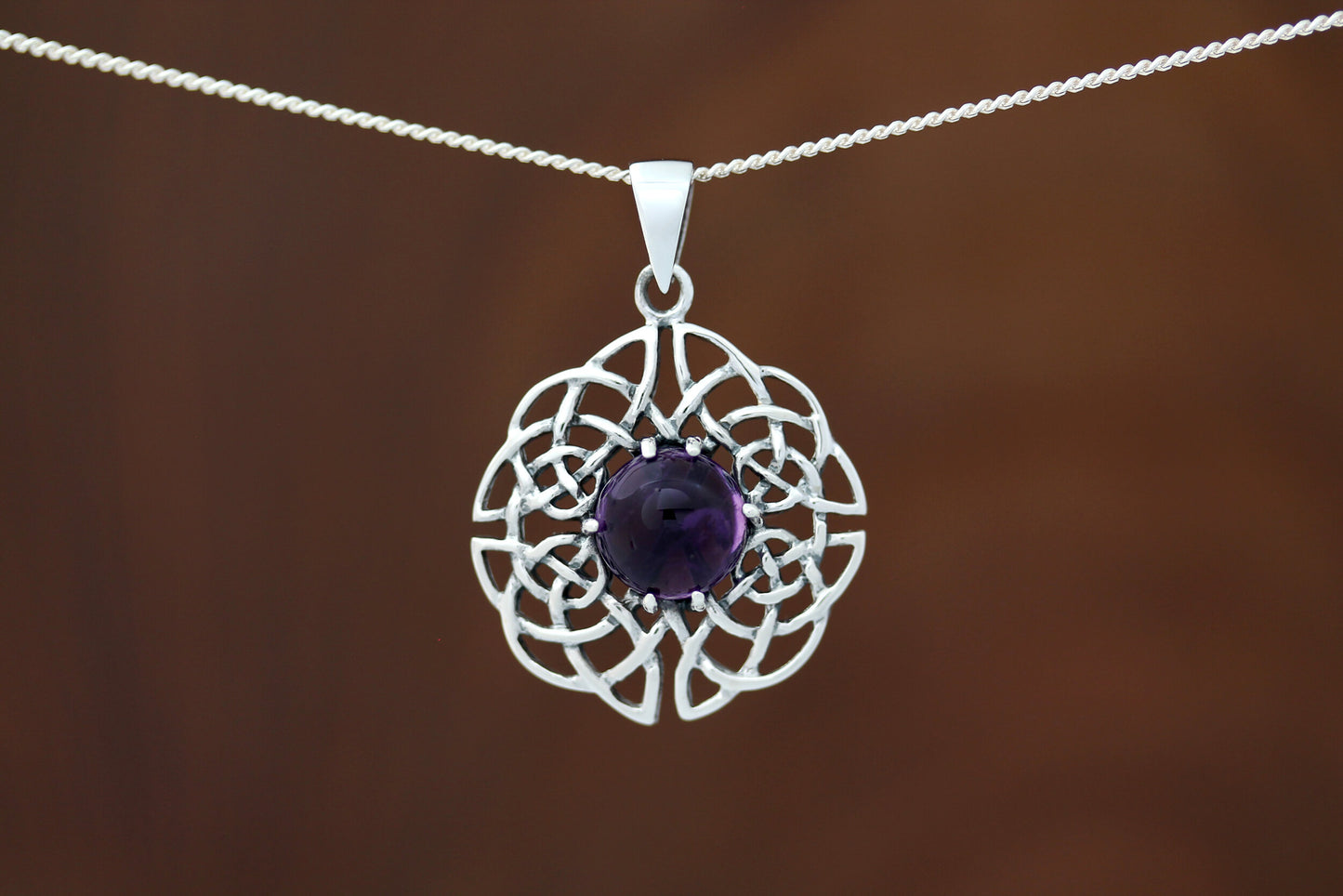 Celtic Stone Pendant - Dara Knot with Amethyst