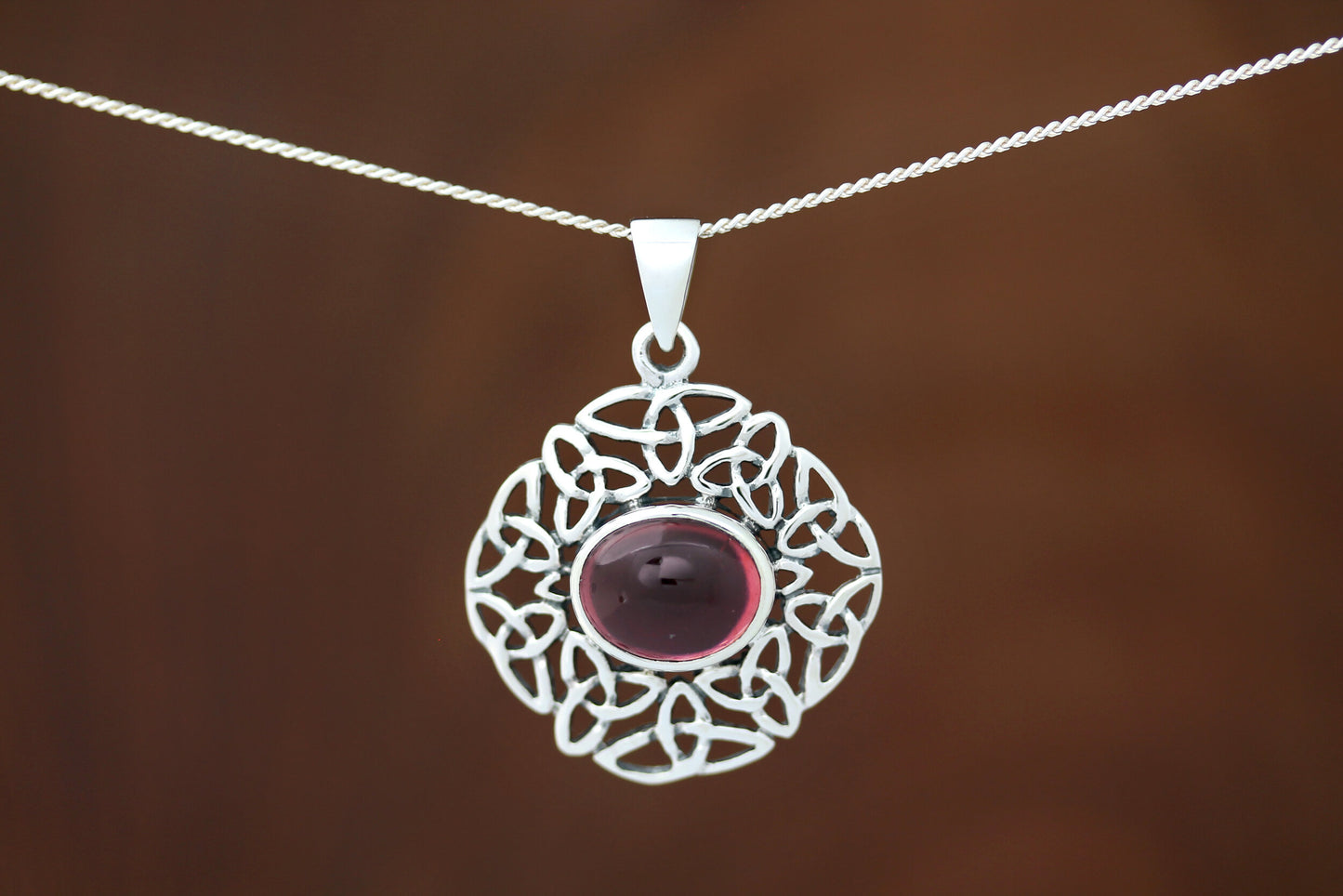 Celtic Stone Pendant - Trinity Frame with Red Garnet