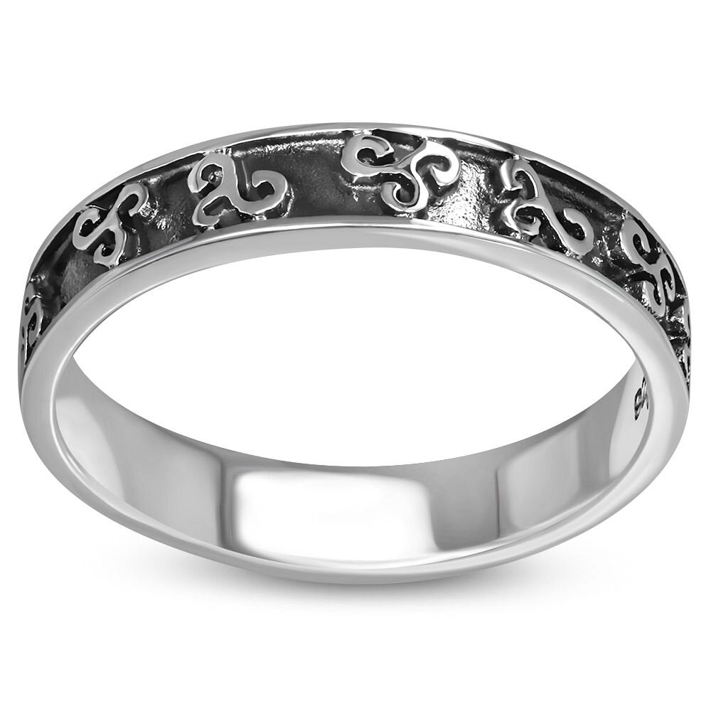 Triskele Ring - Vintage Band with Stamped Triskele (Thin)
