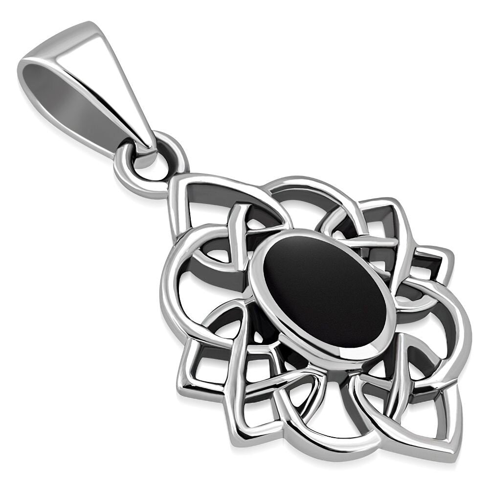 Celtic Stone Pendant- Celtic Knot Border with Black Onyx (Narrow)