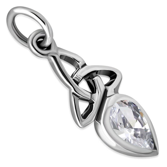 Celtic Stone Pendant-Triquetra Teardrop with Clear Zircon
