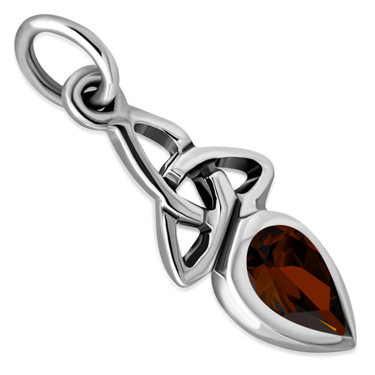 Celtic Stone Pendant-Triquetra Teardrop with Red Zircon