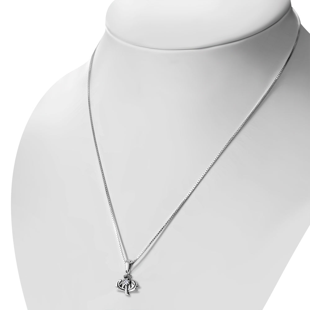 Scottish Thistle Pendant - Thorny Leaves with Clear Cubic Zirconia