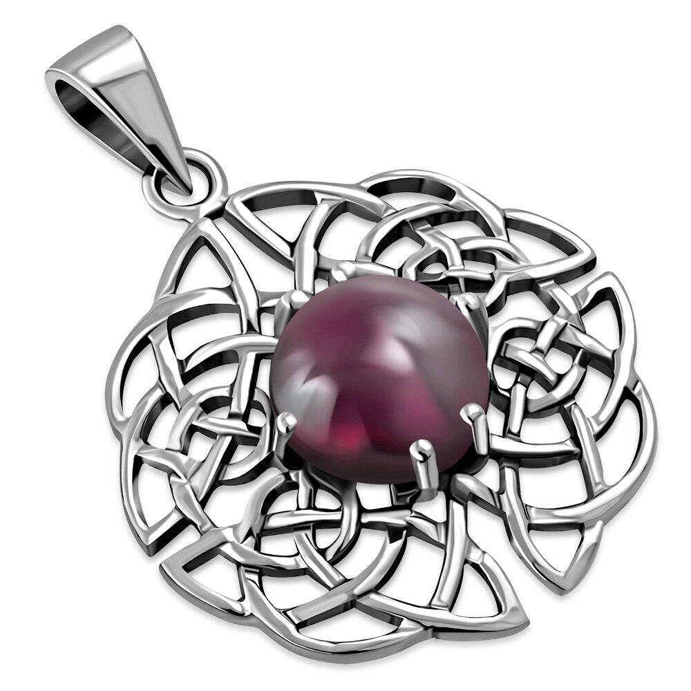 Celtic Stone Pendant - Dara Knot with Red Garnet