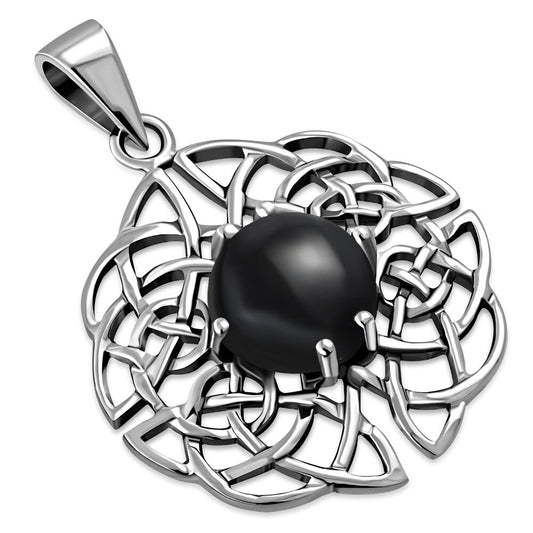 Celtic Stone Pendant - Dara Knot with Black Onyx