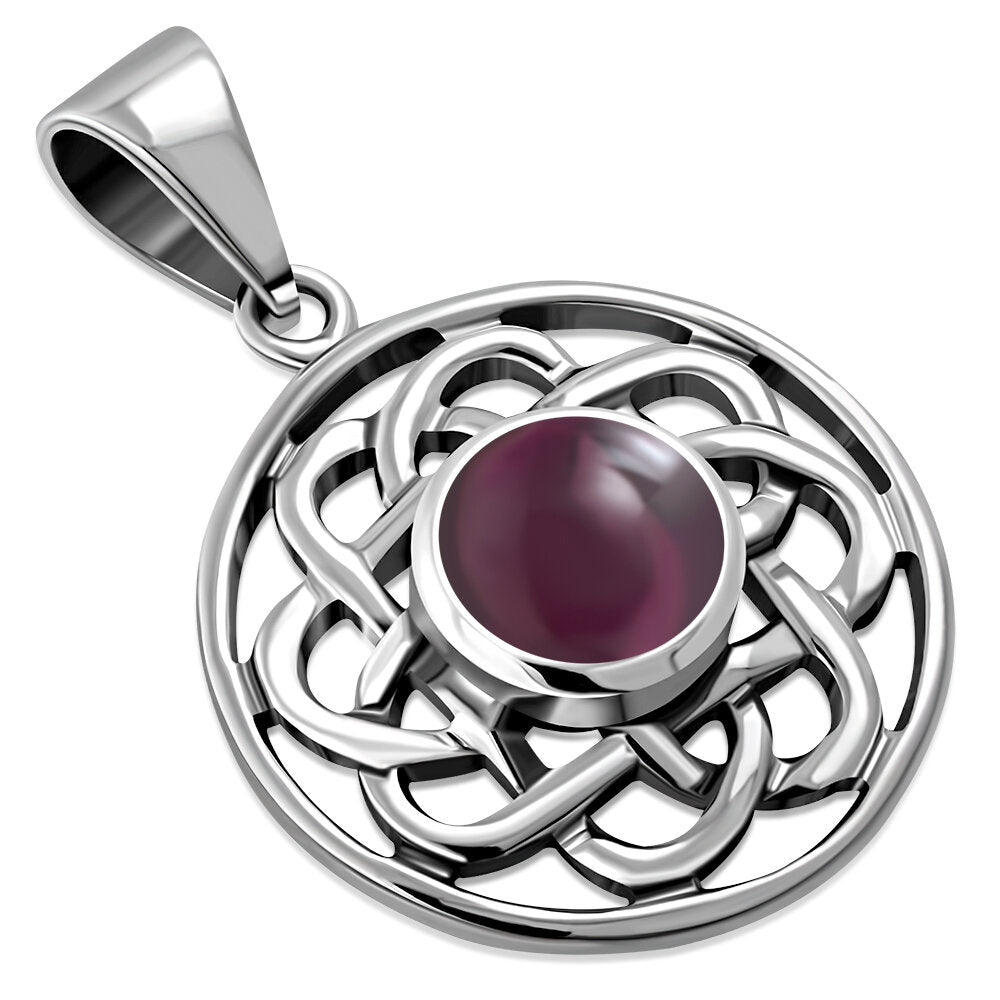 Celtic Stone Pendant - Flower Knot with Red Garnet