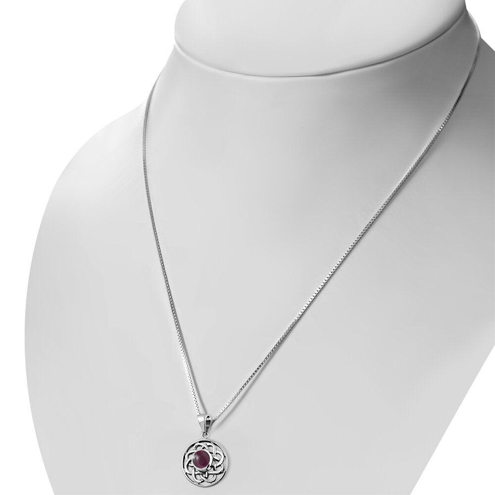 Celtic Stone Pendant - Flower Knot with Red Garnet