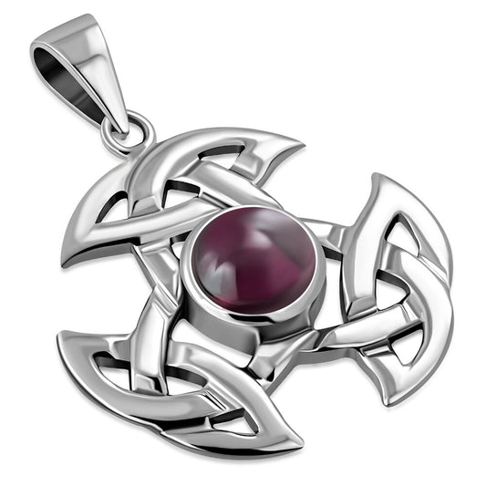 Celtic Stone Pendant - Triple Trinity with Round Red Garnet