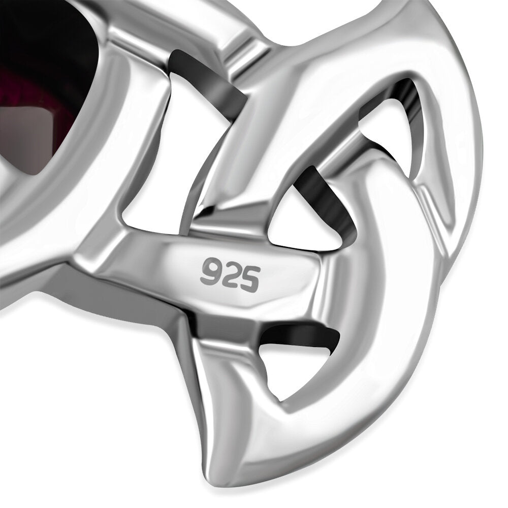 Celtic Stone Pendant - Triple Trinity with Round Red Garnet