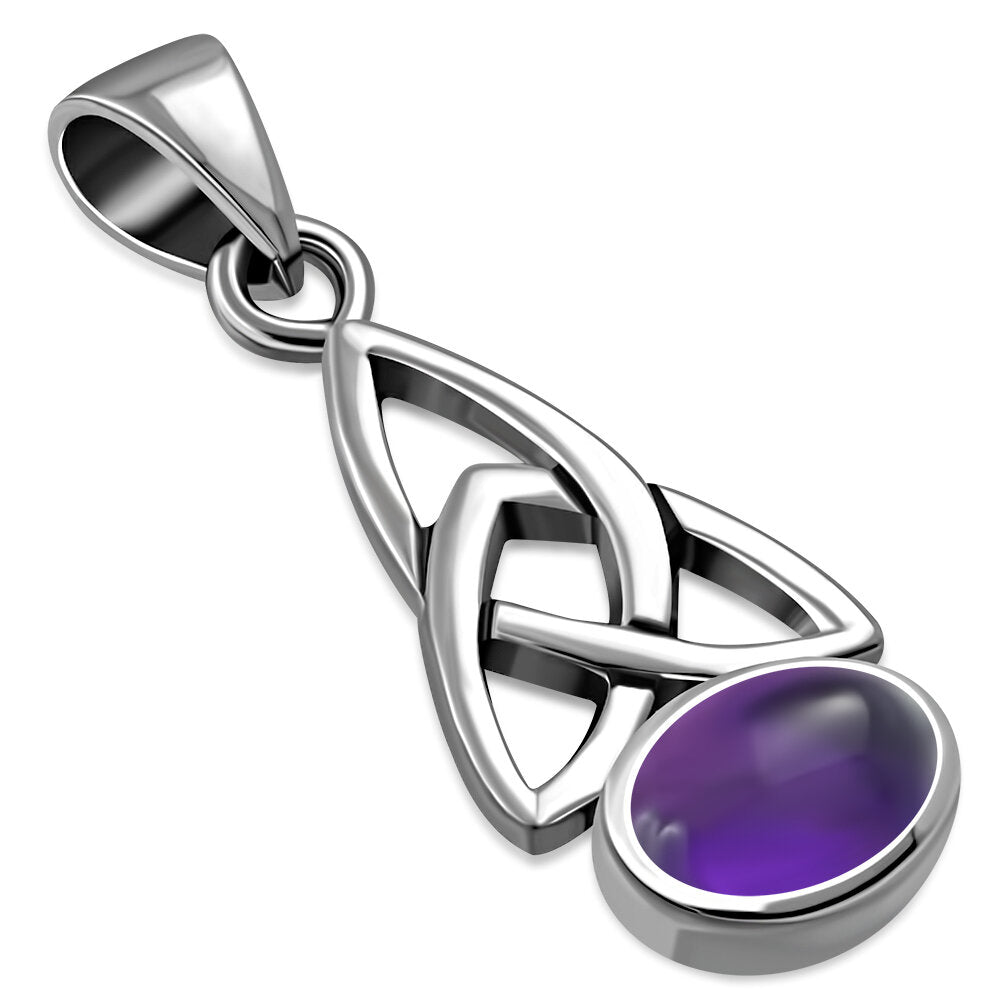 Celtic Stone Pendant-Elongated Trinity with Amethyst