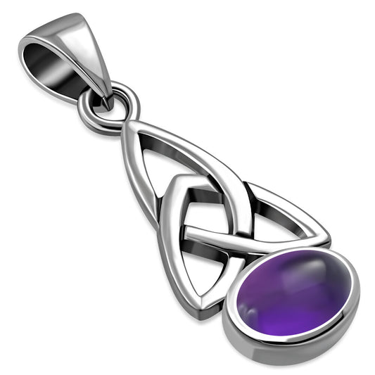Celtic Stone Pendant-Elongated Trinity with Amethyst