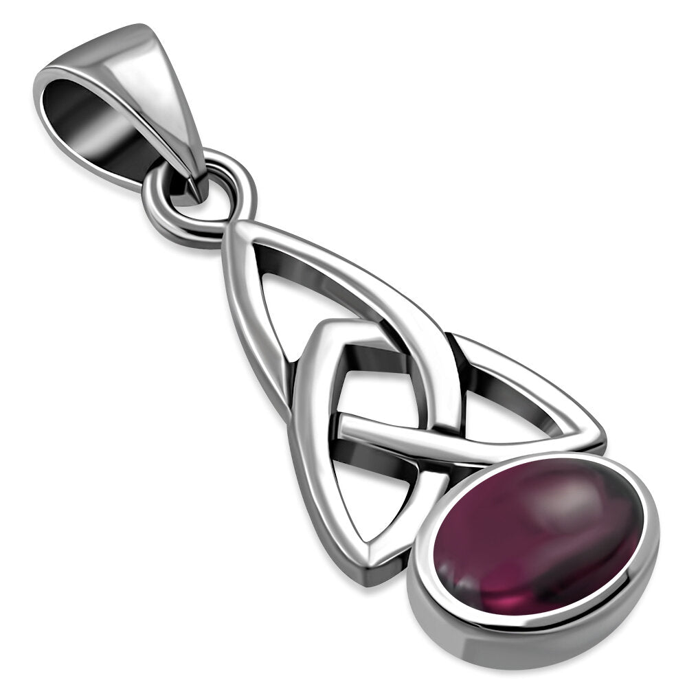 Celtic Stone Pendant- Elongated Trinity knot with Red Garnet