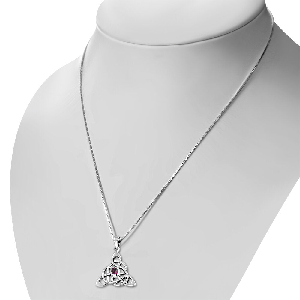 Triquetra Stone Pendant - Knotted Trinity with Red Garnet