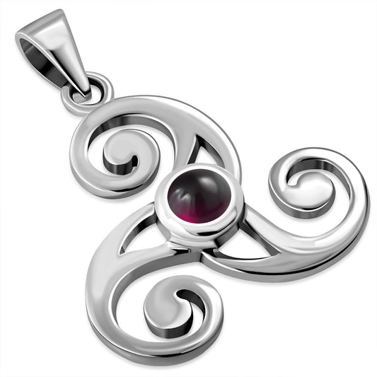 Celtic Stone Pendant-Three Windows with Red Garnet