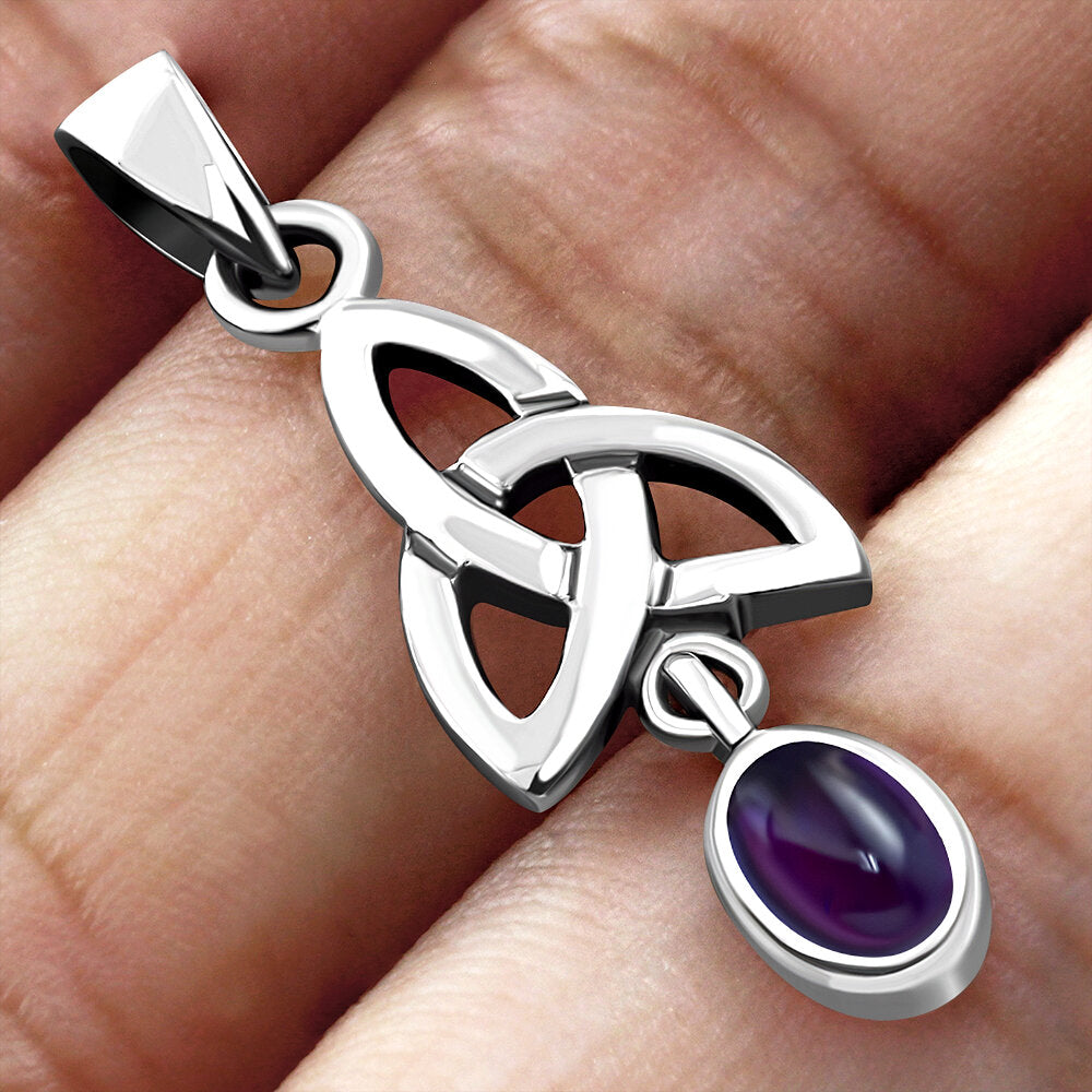Celtic Stone Pendant- Trinity with Dangly Amethyst Drop