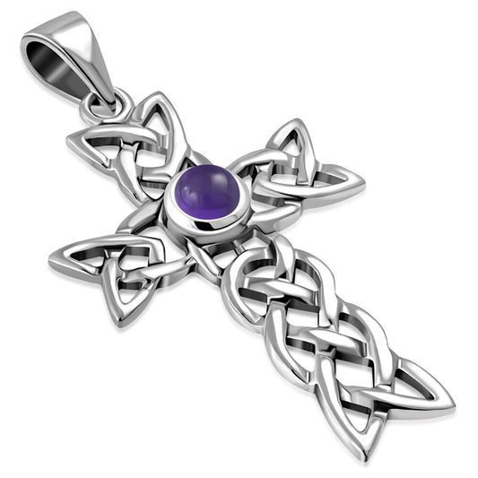 Celtic Cross Pendant - Open Celtic Loop with Amethyst
