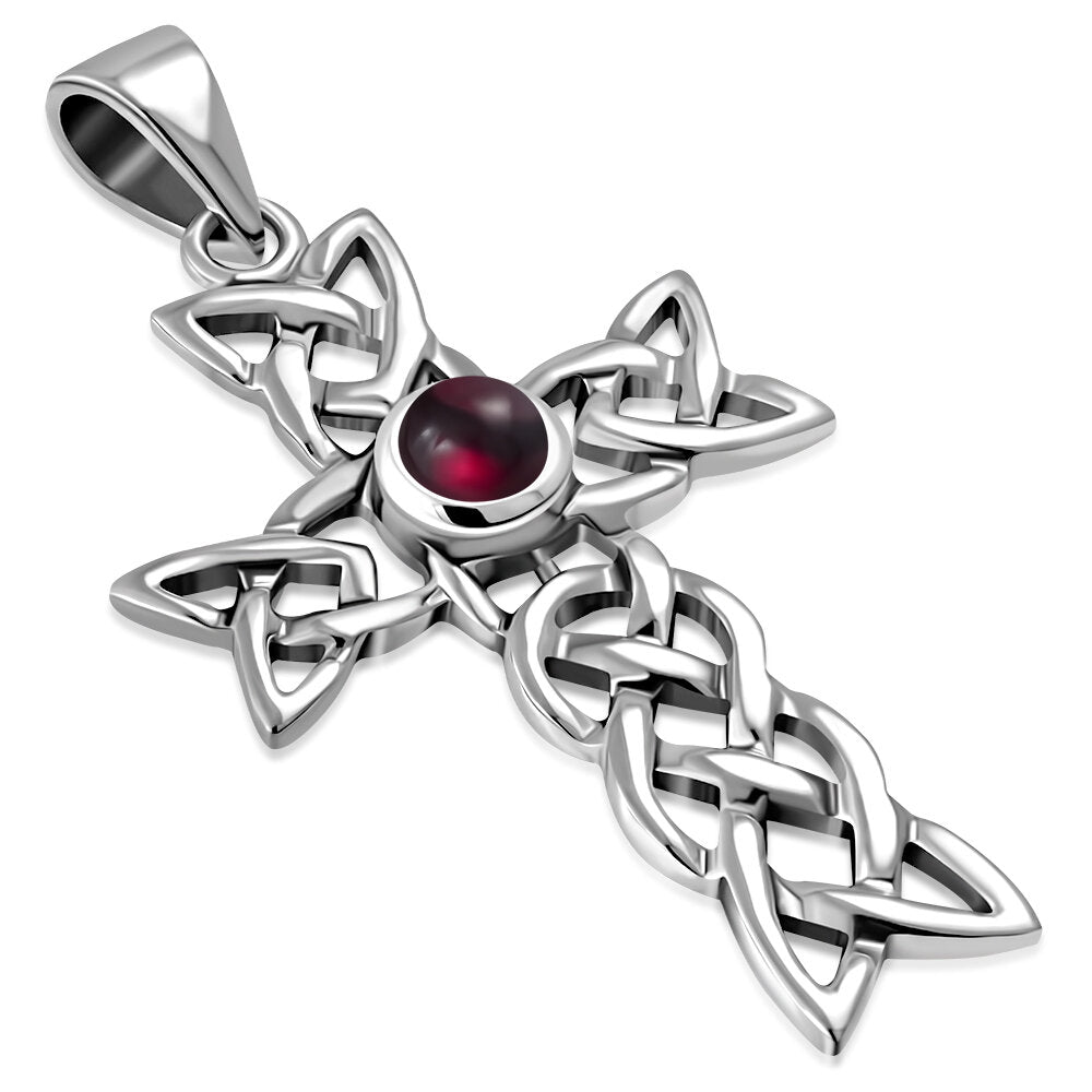 Celtic Cross Pendant - Open Celtic Loop with Garnet