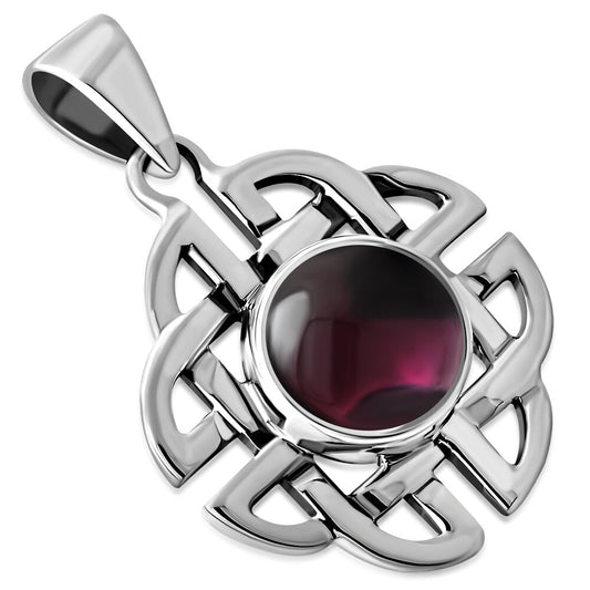 Celtic Stone Pendant - Quaternary Knot with Red Garnet