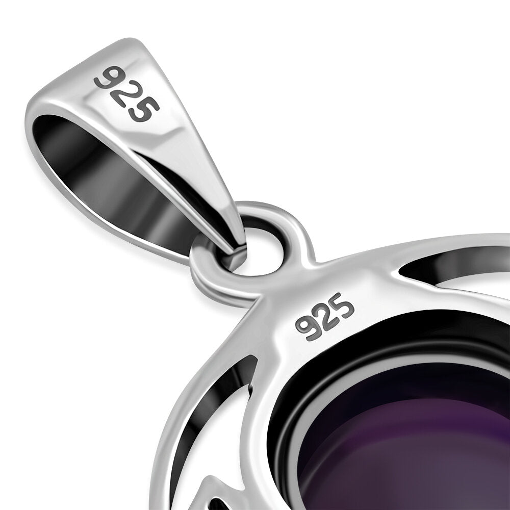 Celtic Stone Pendant - Round Half Moon Knot with Amethyst