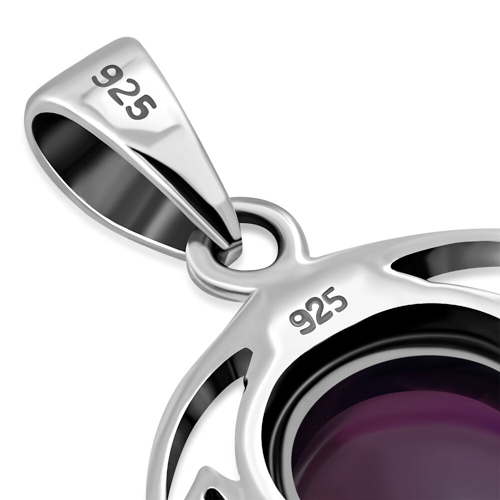 Celtic Stone Pendant - Round Half Moon Knot with Garnet