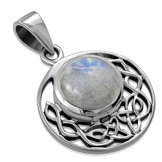 Celtic Stone Pendant - Round Half Moon Knot with Labradorite