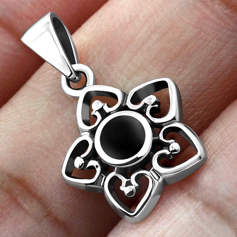 Contemporary Stone Pendant-Flower with Lace Petals with Black Onyx