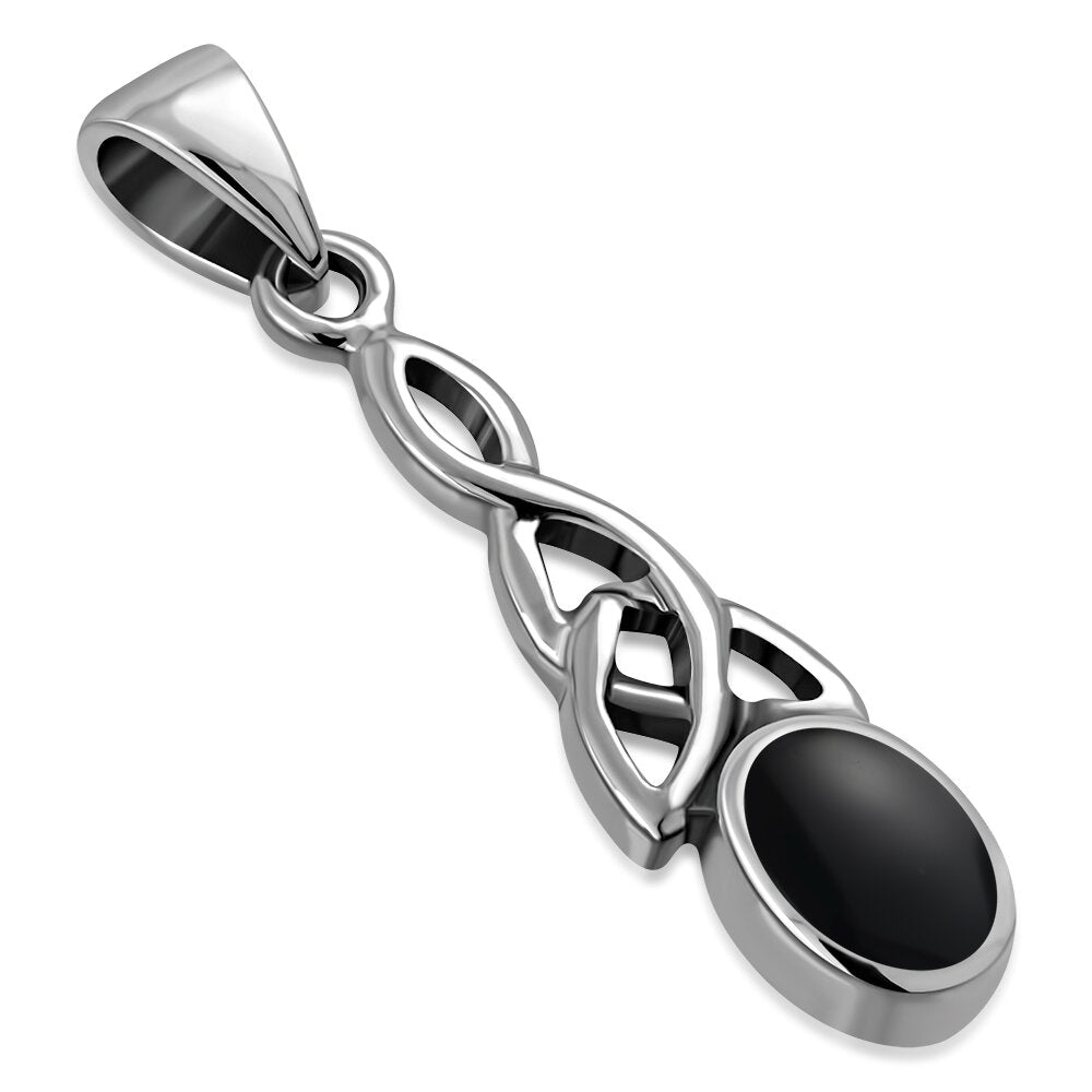 Celtic Stone Pendant-Small Elongated Trinity Drop with Black Onyx
