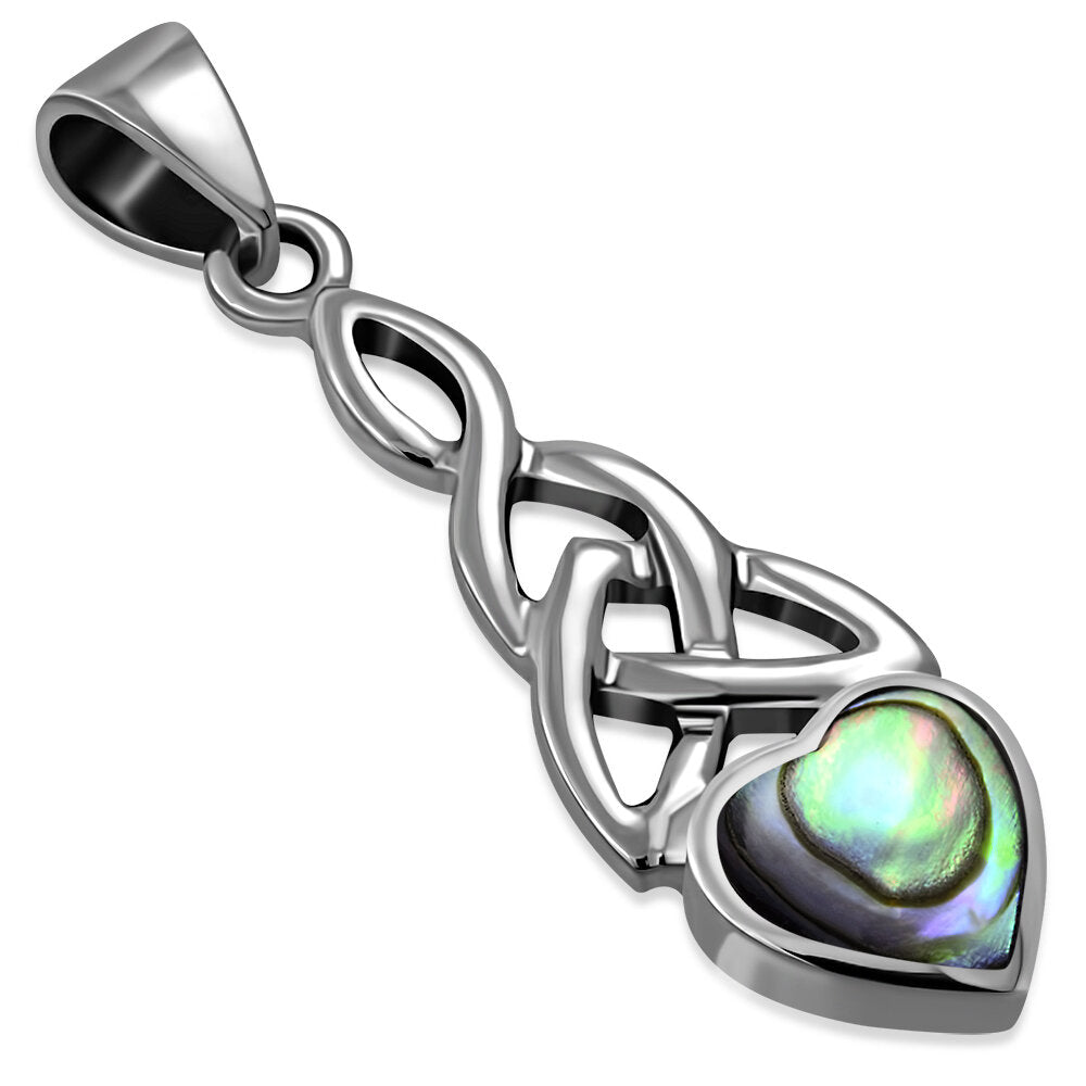 Celtic Stone Pendant - Heart with Mother-Daughter Knot with Abalone Shell