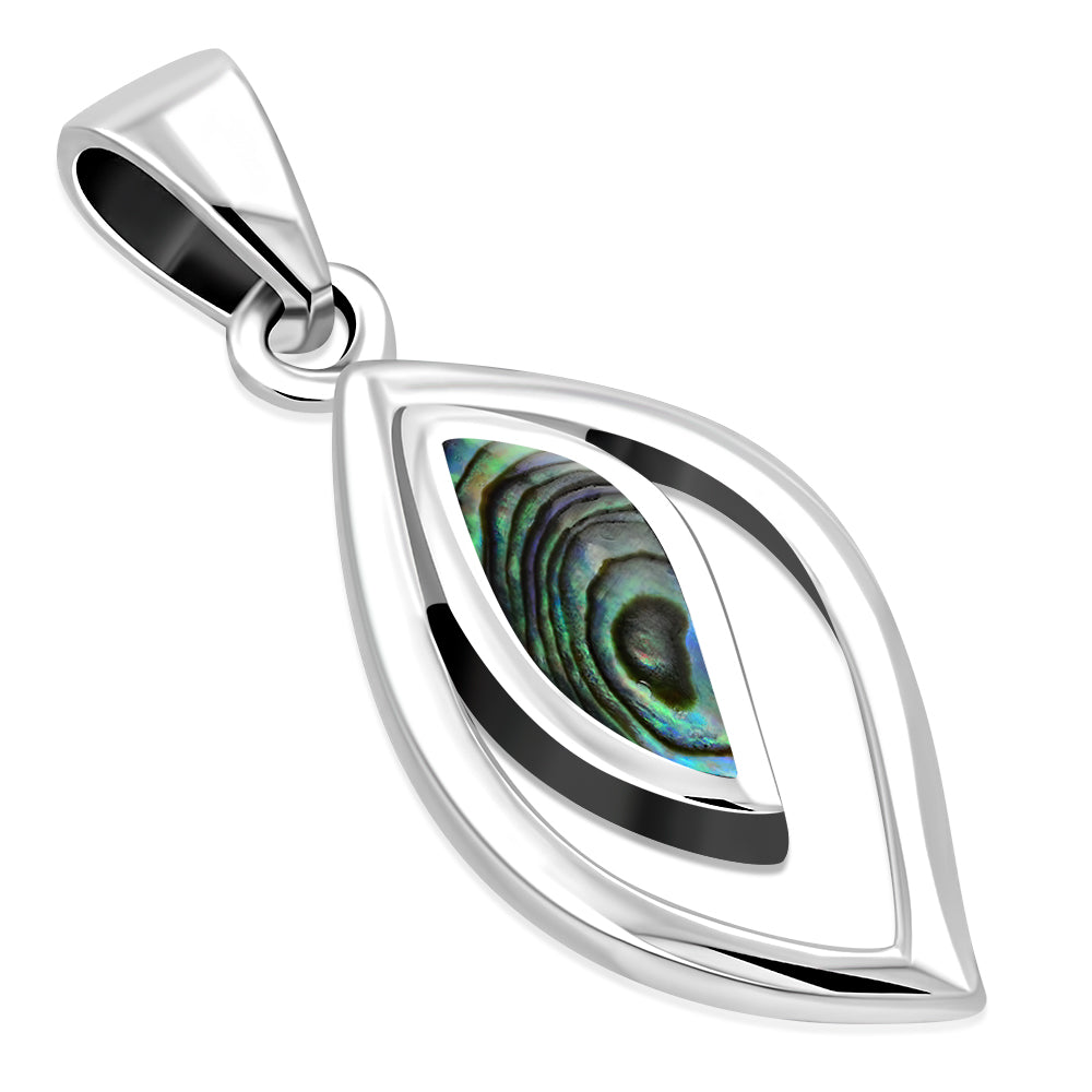 Contemporary stone pendant - Open Leaf with Abalone Shell