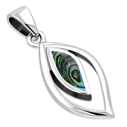 Contemporary stone pendant - Open Leaf with Abalone Shell