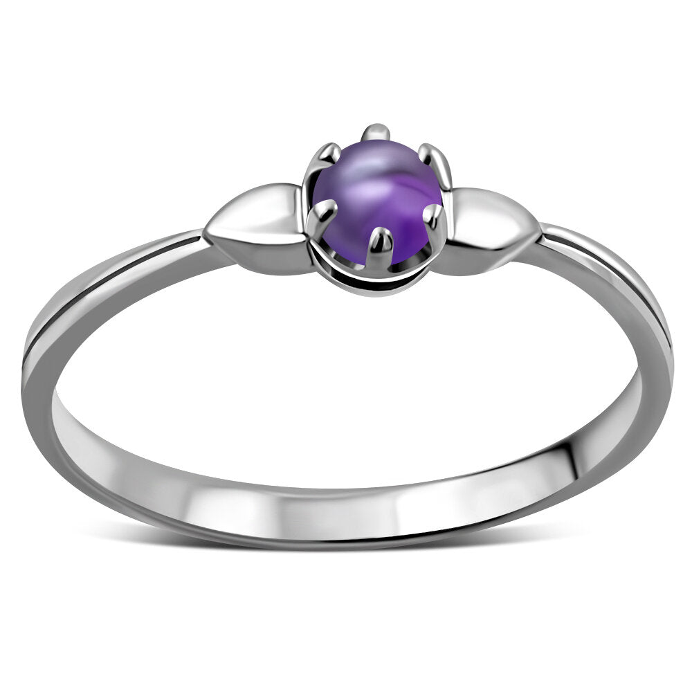 Contemporary Stone Ring- Central Cabouche with Amethyst