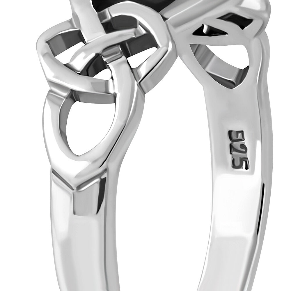 Celtic Stone Ring- Thick Interlocking Knot with Red Garnet