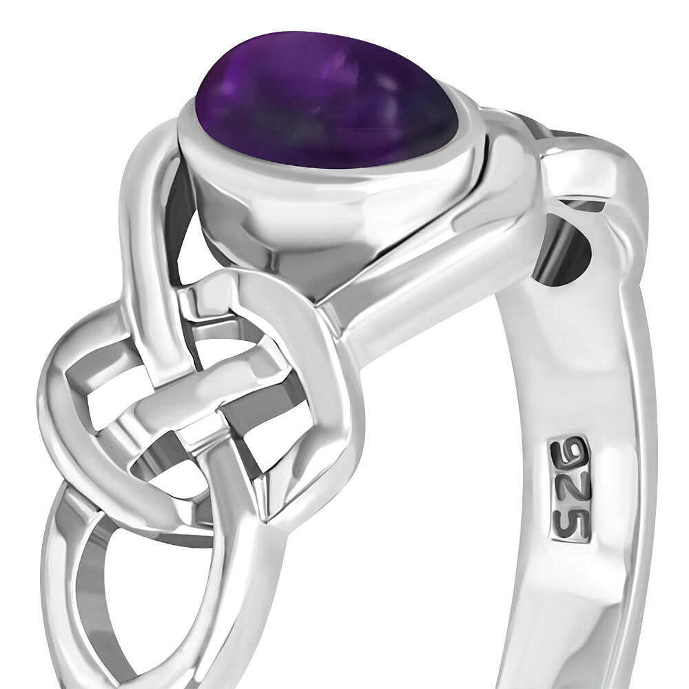 Celtic Stone Ring- Thick Interlocking Knot with Amethyst