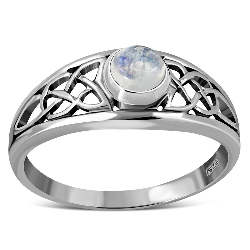 Celtic Stone Ring- Open Looped Band with Moonstone