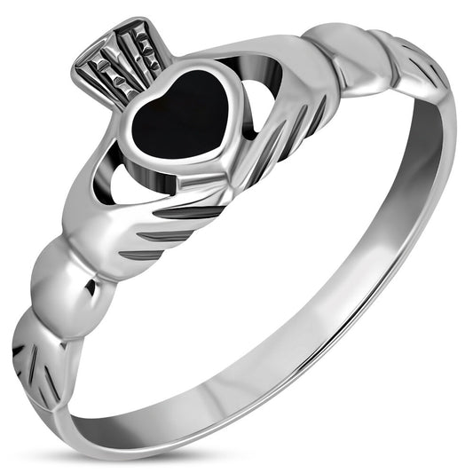 Claddagh Ring - Flat Crown with Black Onyx