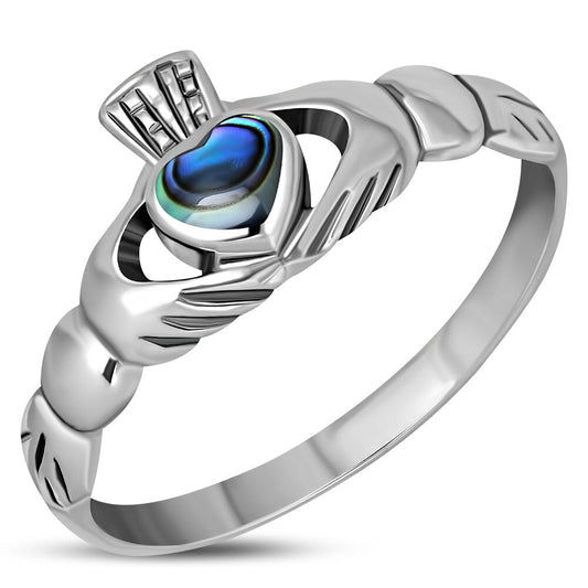 Claddagh Ring - Flat Crown with Abalone Shell